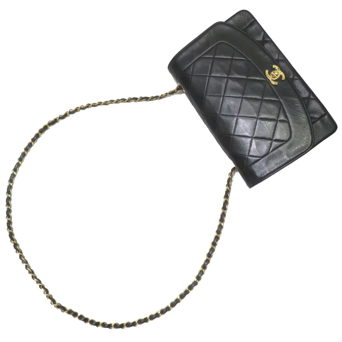 Pre-Owned  Chanel Matelasse Diana Chain Shoulder Bag Black Lambskin Women's Men's (Fair)