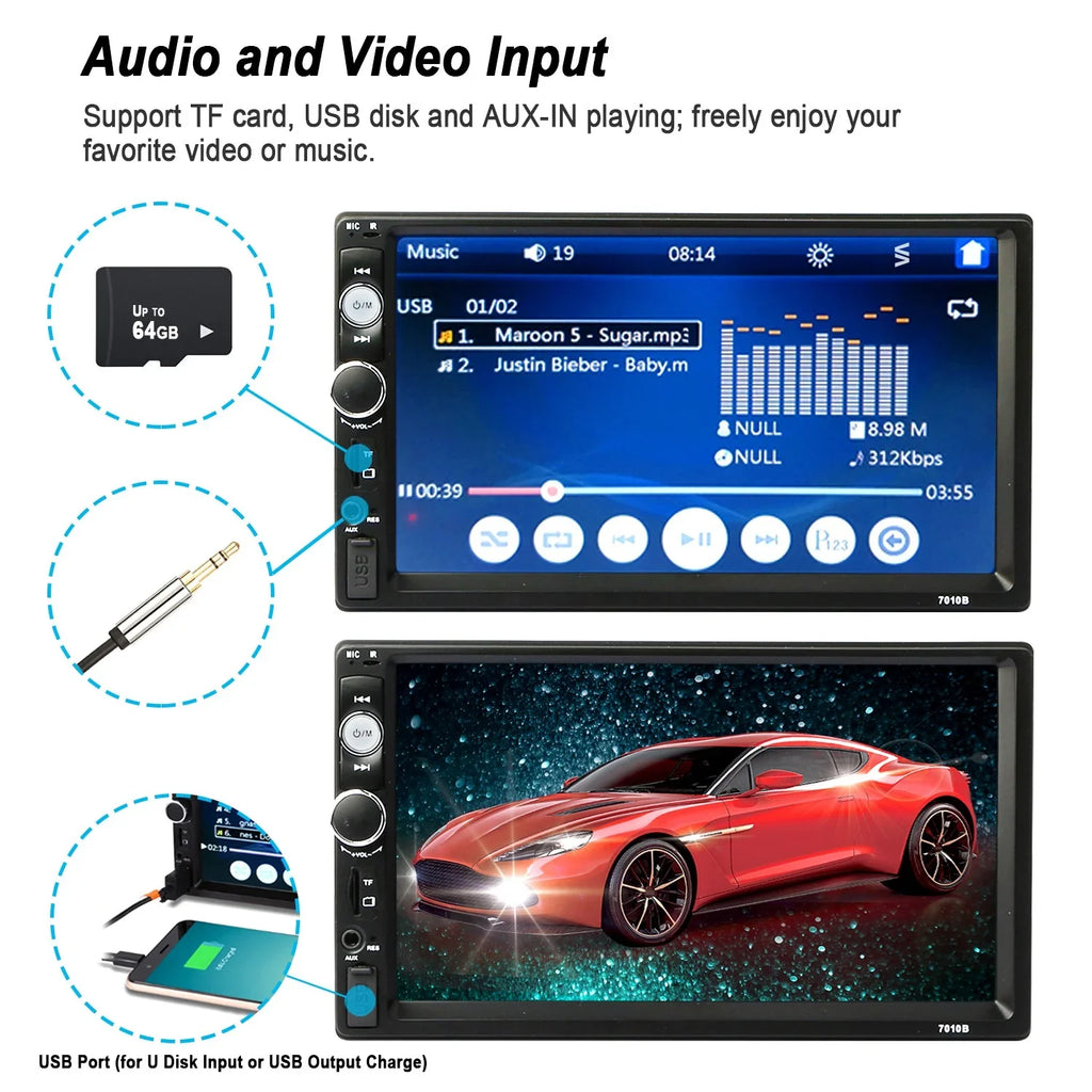 New 7" Car MP5 Radio, iMounTEK  Touch Screen Car Multimedia Player,     Input, with Backup Camera