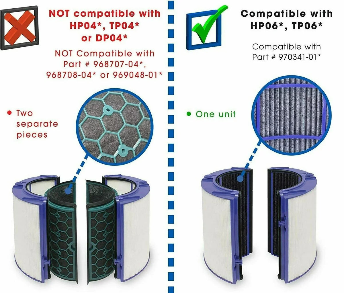 Air Purifier Filter Replacement Compatible with Dyson HP06, TP06, PH01,PH02 Part # 969048-01 ( for TP04 or HP04)