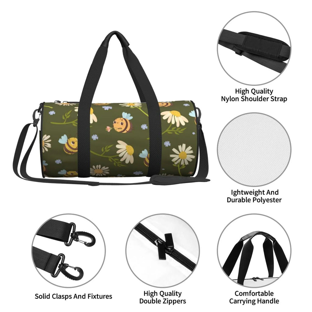 Green Daisies Bees Travel Duffle Bag, Sports Tote Gym Bag Weekenders Bags for Women Men