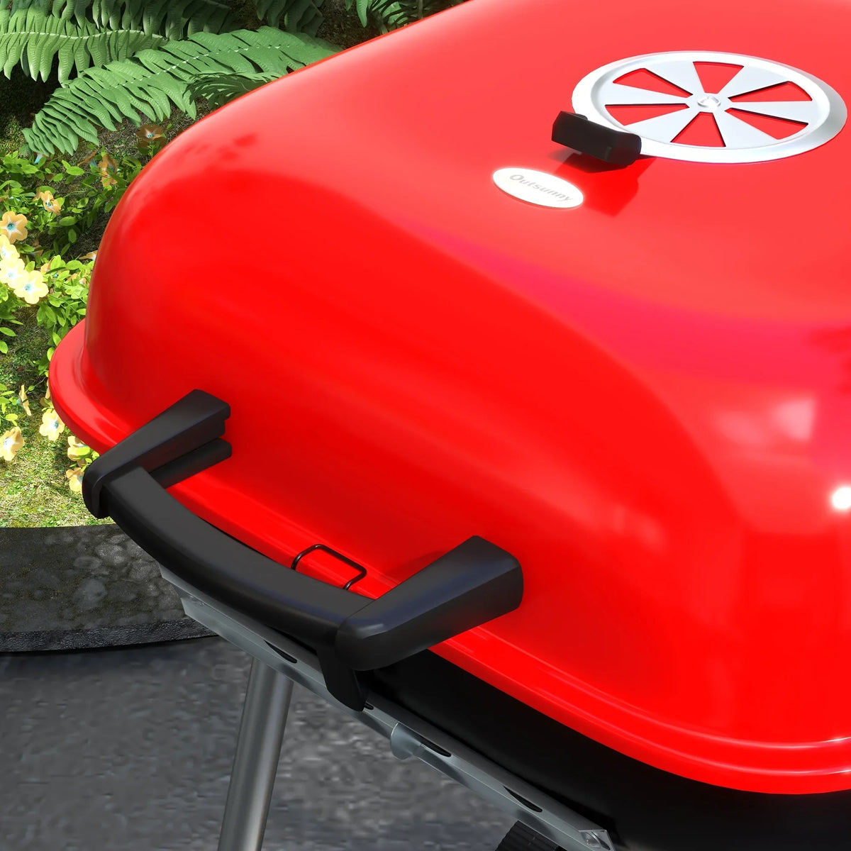 Outsunny Portable Charcoal Grill with Wheels Bottom Shelf for Picnic, Red