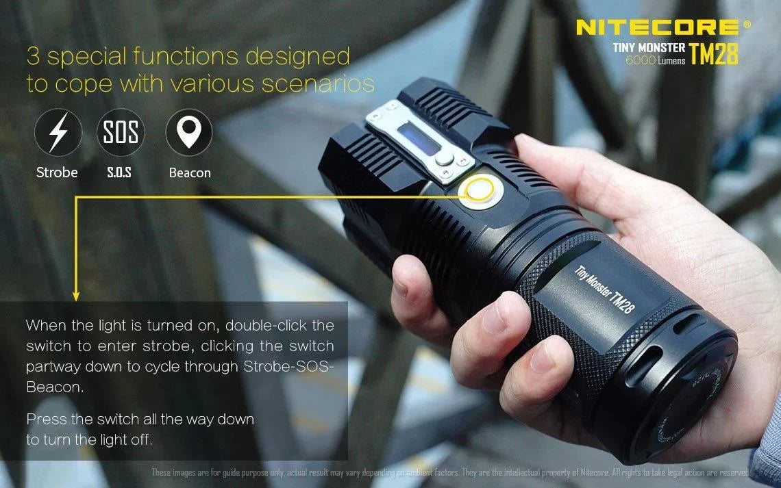 Outdoor Value Pack: Nitecore TM28 Searchlight  and  E4K Flashlight -Both can be Recharged on the go or at home