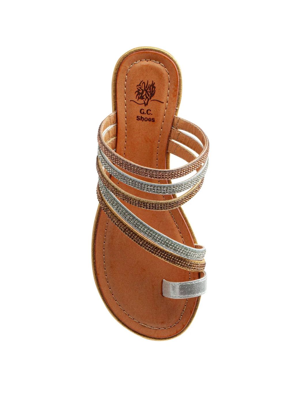G.C.  Womens Gold Strappy Toe-Loop Rhinestone Padded Harmonie Round Toe Wedge Slip On Slide Sandals 9