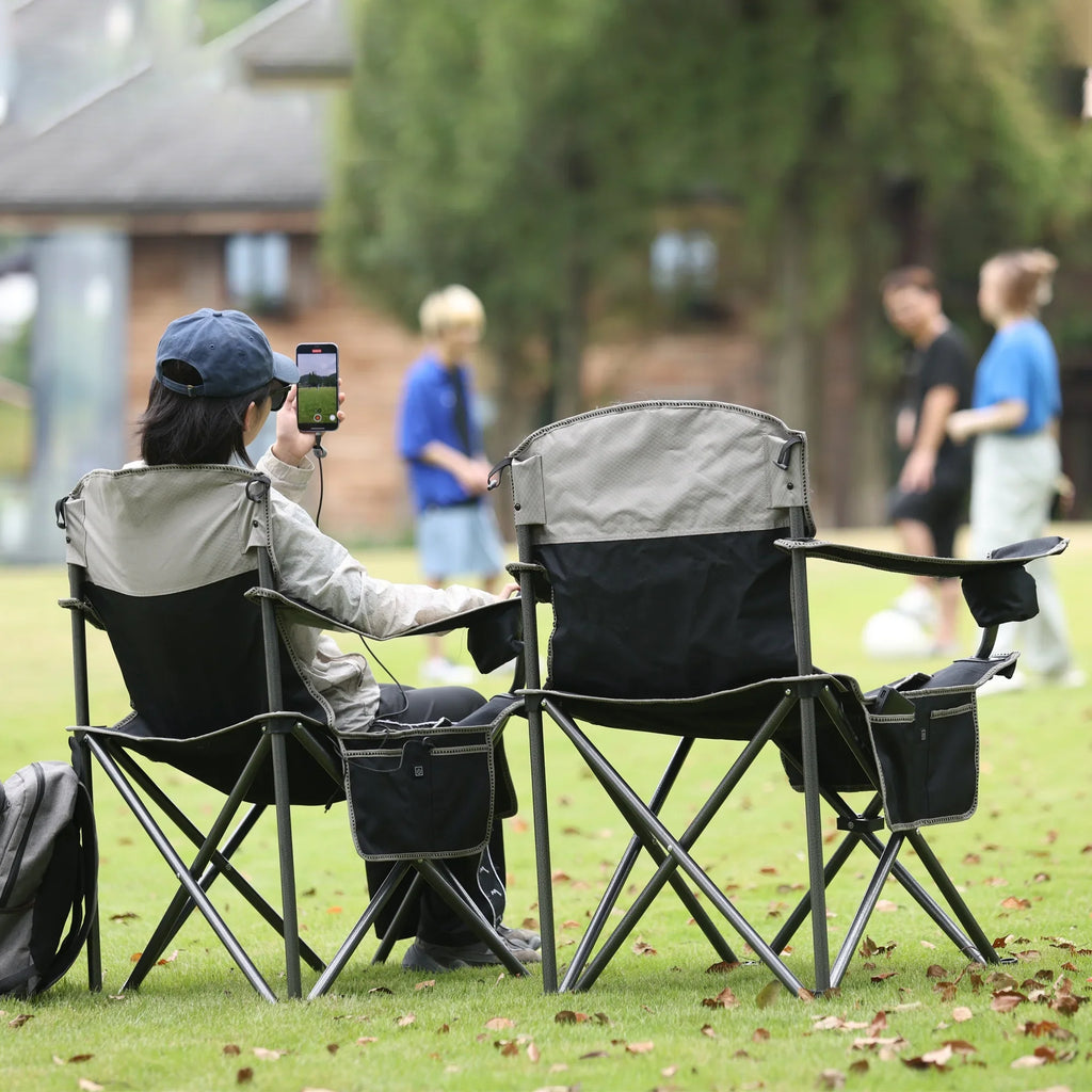 M8TRX Outdoors Heated Camping Chair, Portable Chair w/ 5000mAH Power Bank, 3 Heat Levels,  Charging Port, Black