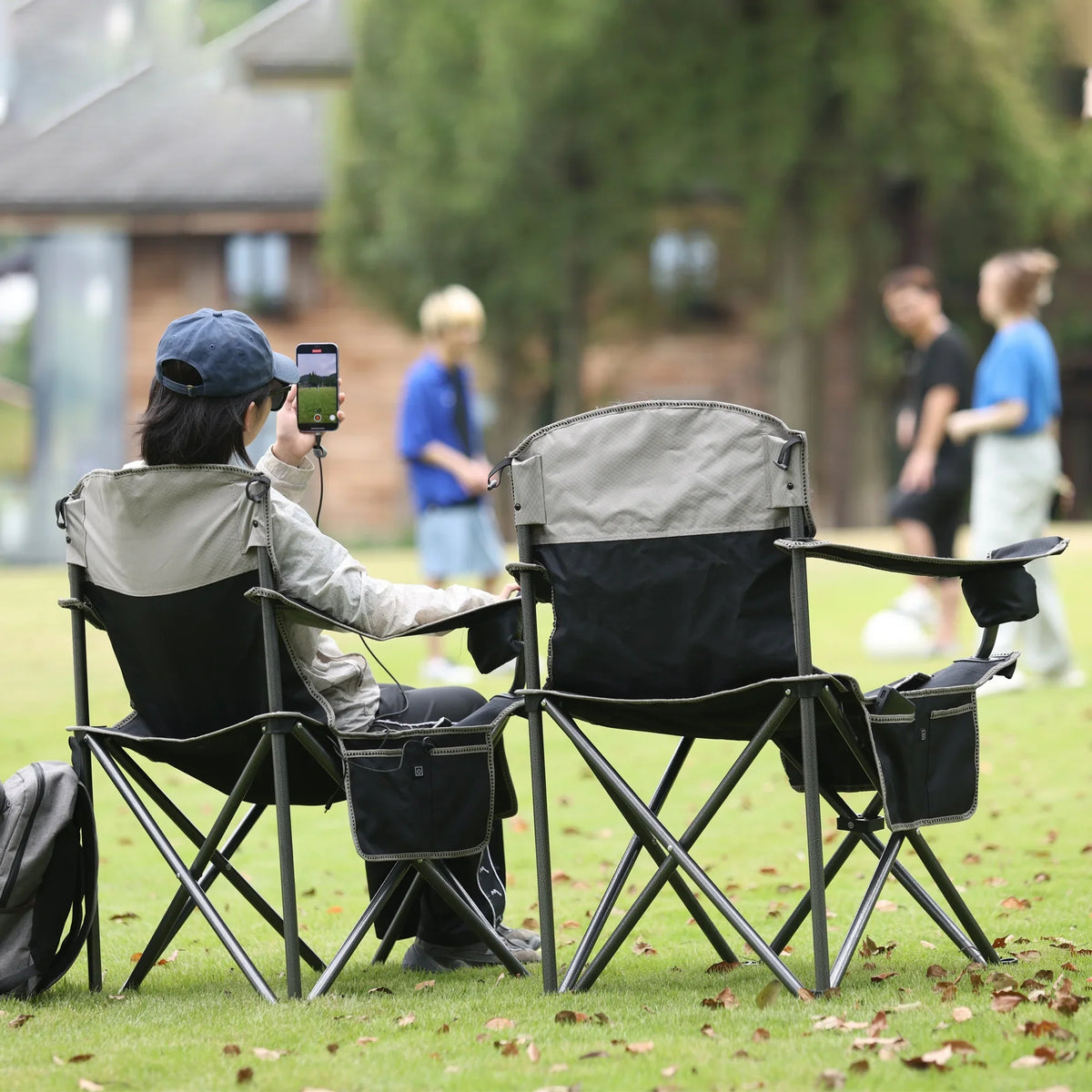 M8TRX Outdoors Heated Camping Chair, Portable Chair w/ 5000mAH Power Bank, 3 Heat Levels,  Charging Port, Black