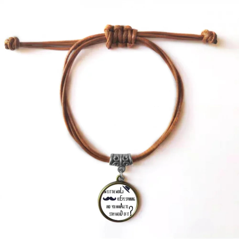 Question To Leaders Famous Quote Bracelet Leather Hide Rope Wristband Brown Jewelry