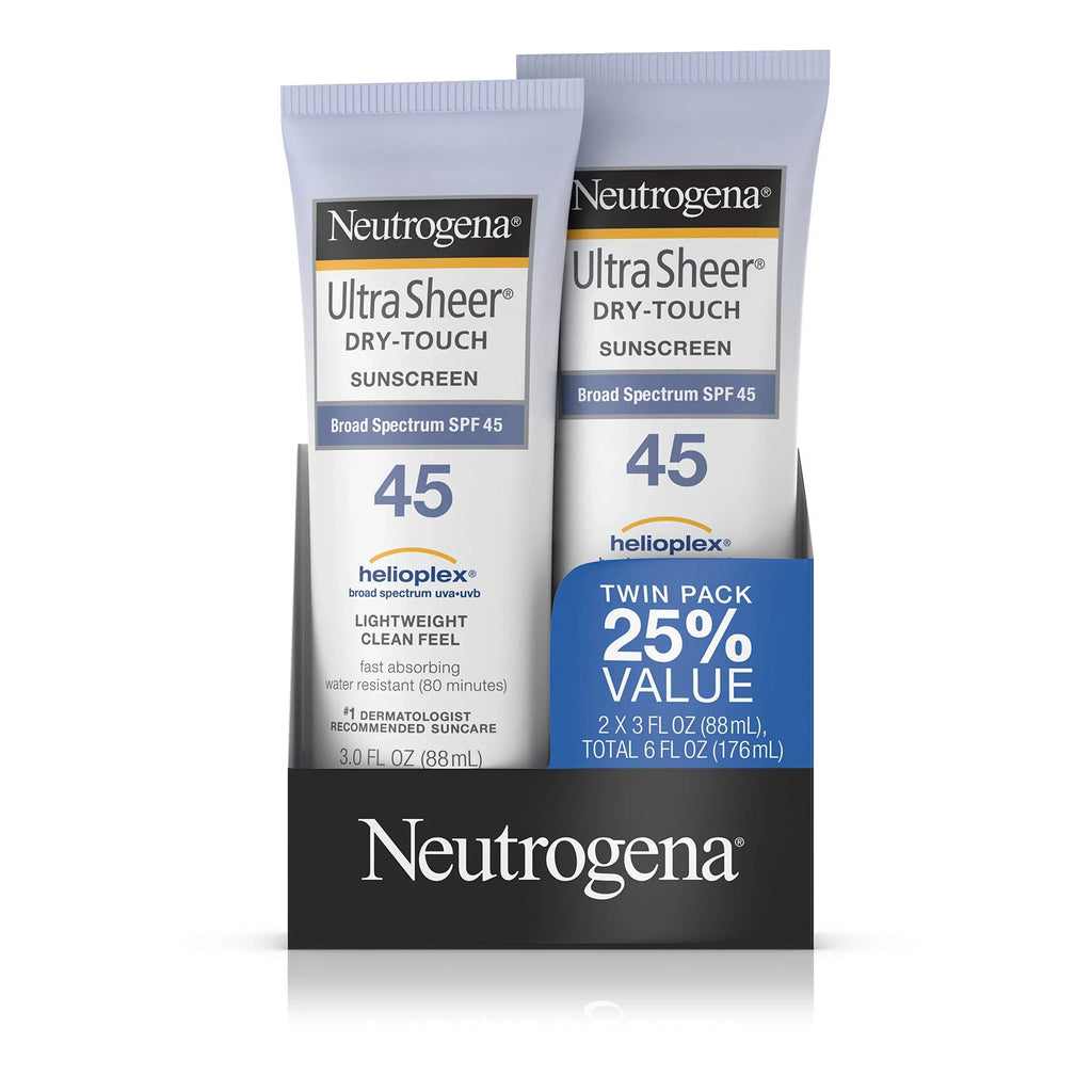 Get Ultimate Sun Protection with Neutrogena Ultra Sheer Dry-Touch Sunscreen  45 - Pack of 2, 3 Oz Each!