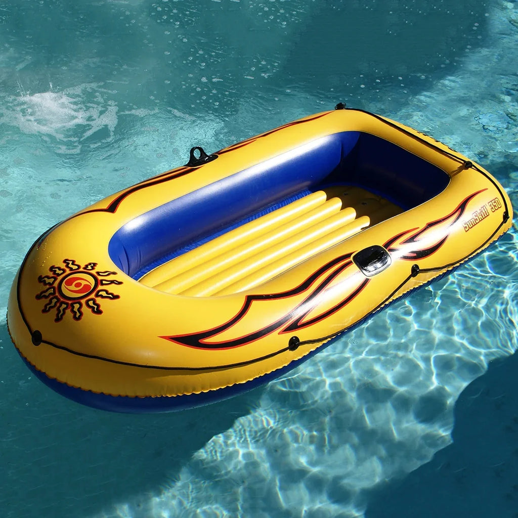 Inflatable Boat Rafts 3 Person for Adults & Kids Comes W/ Pole Oar Holders Cushioned Comfortable Base Grab Line 8 Ft Size Sunskiff Kits Dinghy Air Floor Yellow