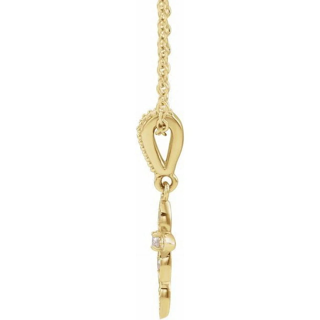 14K Yellow .03  Natural Diamond Petite Vintage-Inspired 16-18" Cross Necklace 87053:702:P