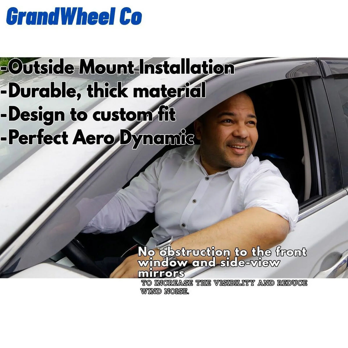 GrandWheel Co Smoke Tinted Tape-On Side Window Vent Visor Deflectors Rain Guards Compatible with Mitsubishi Outlander 2014-2021 - 4pcs. GW0389