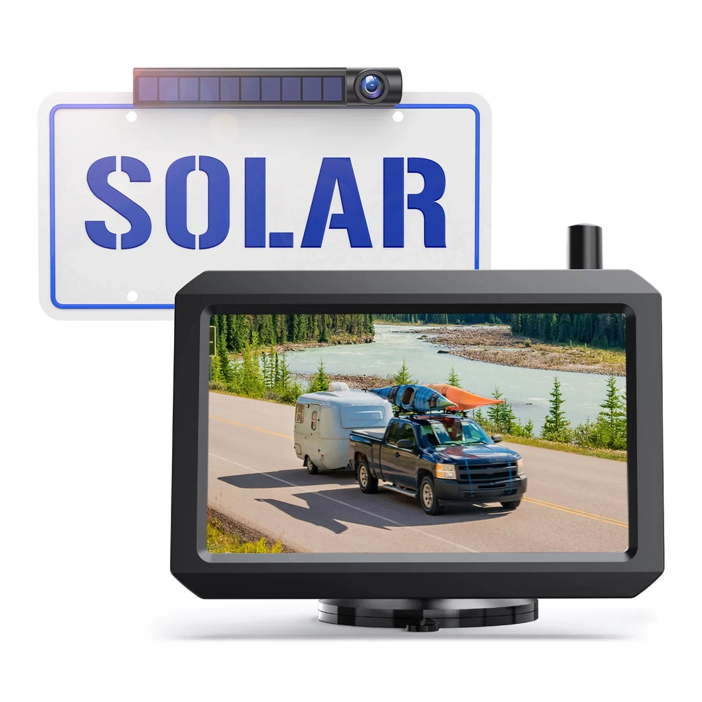 Cars Wireless Digital Backup Camera Solar Panel Kit with  Monitor, Supports 2 Rear View Backup Cameras Systems Easy Installation