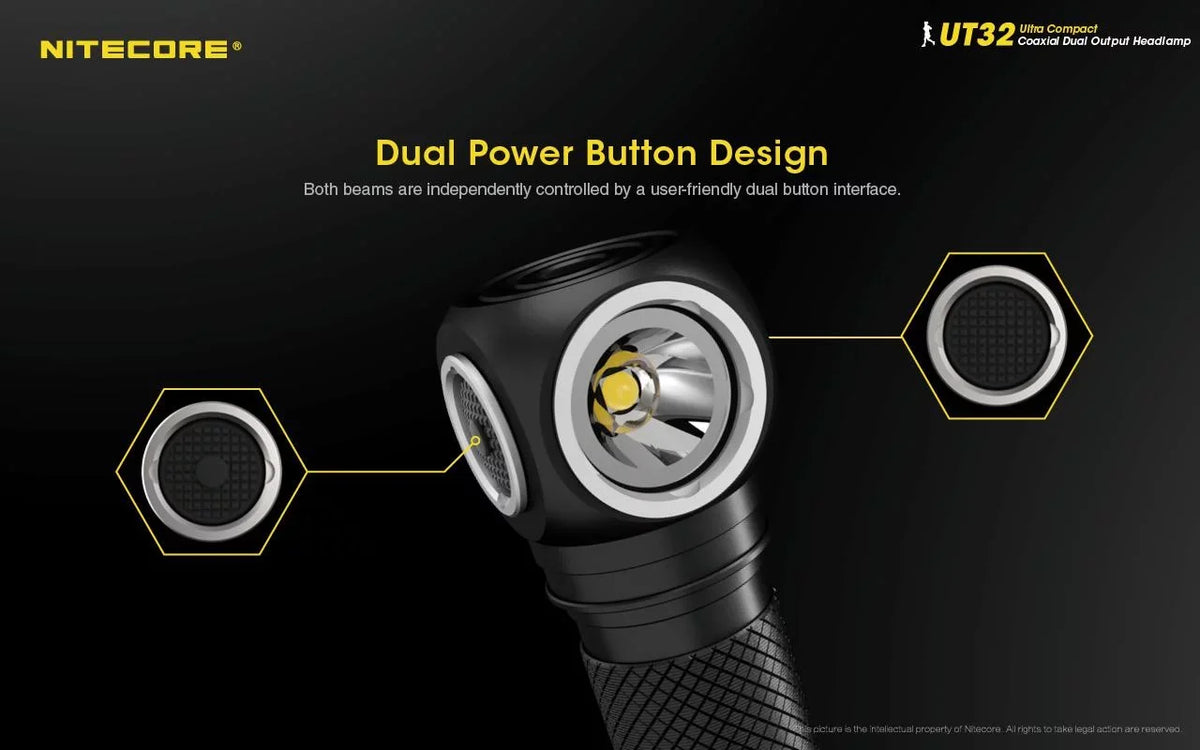 Value Bundle: Nitecore UT32 Dual Emitter Headlamp - (5700K, Cool White) - (3000K, Warm White) with 1X NL1834 Battery and 1x  Keychain Light (Random Color Choices)