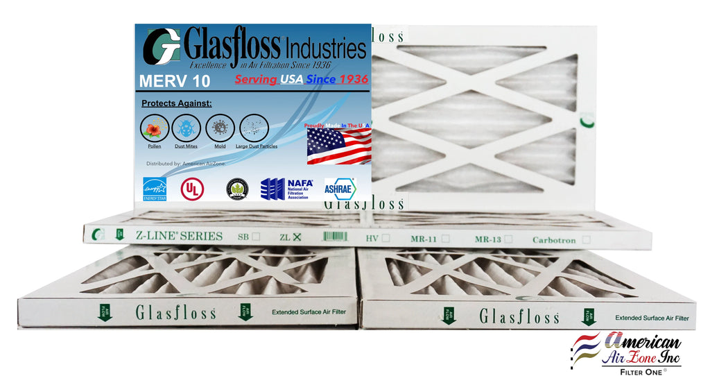 Glasfloss 13x18x1 -  10 -Qty:4 - Furnace Air Filter - Made in  (Actual Size: 12.5 x 17.5x7/8 inch)
