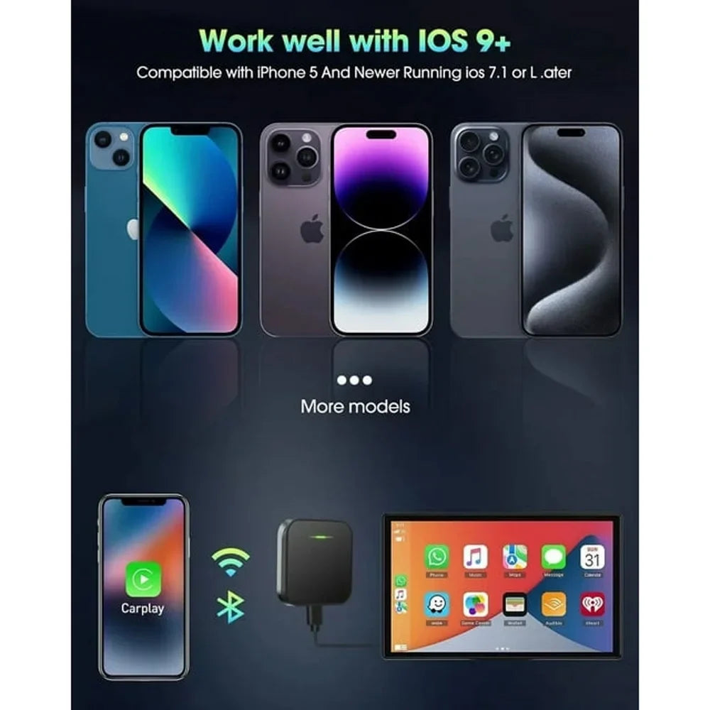 For Apple iOS Car Auto Navigation Player Wireless Carplay Adapter Box Dongle, Black