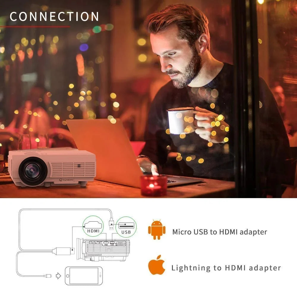 Leisure 3 1080P Supported Mini Projector with 65000 Hours Lamp Life,  Portable Projector Support 200'' Display, Compatible with  Stick, PS4, , , ,  and  (White)