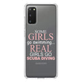 DistinctInk Clear Shockproof Hybrid Case for Galaxy S20  / 5G (6.7" Screen) -  Bumper Acrylic Back Tempered Glass Screen Protector - Real Girls Go Scuba Diving