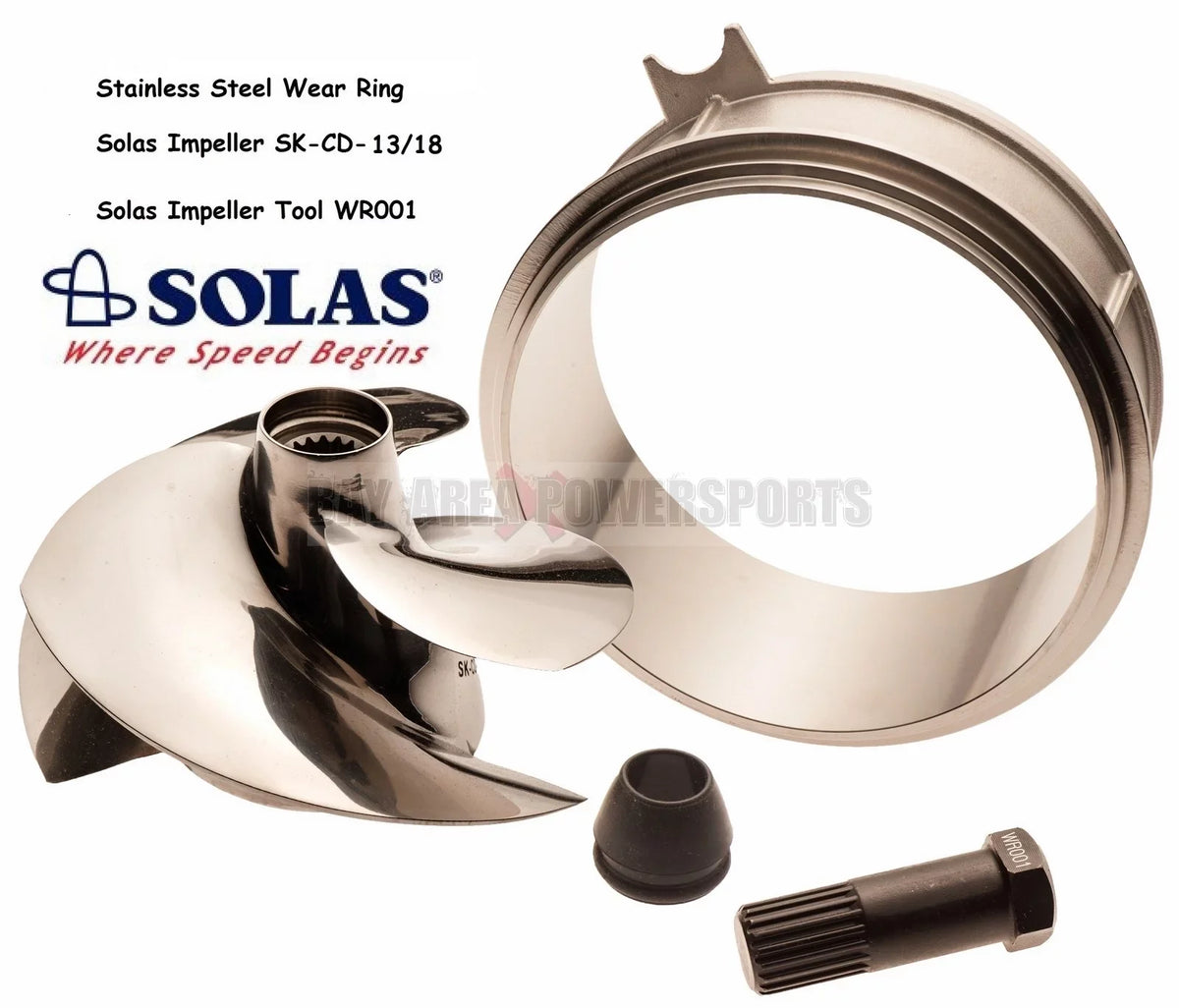 Solas Sea Doo Spark Impeller --13/18 W/ Stainless Wear Ring & Impeller Tool