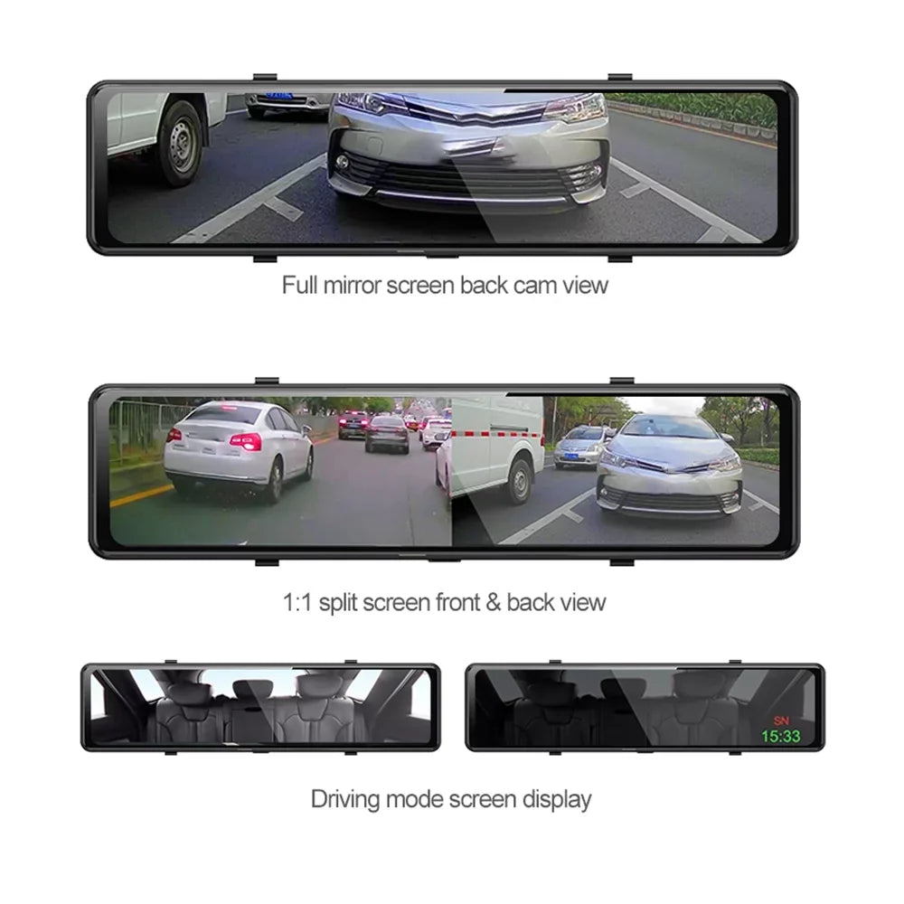 Paddsun 4K 12" Dash Cam Mirror  WiFi Voice Control Car Rear View Backup Dual Camera
