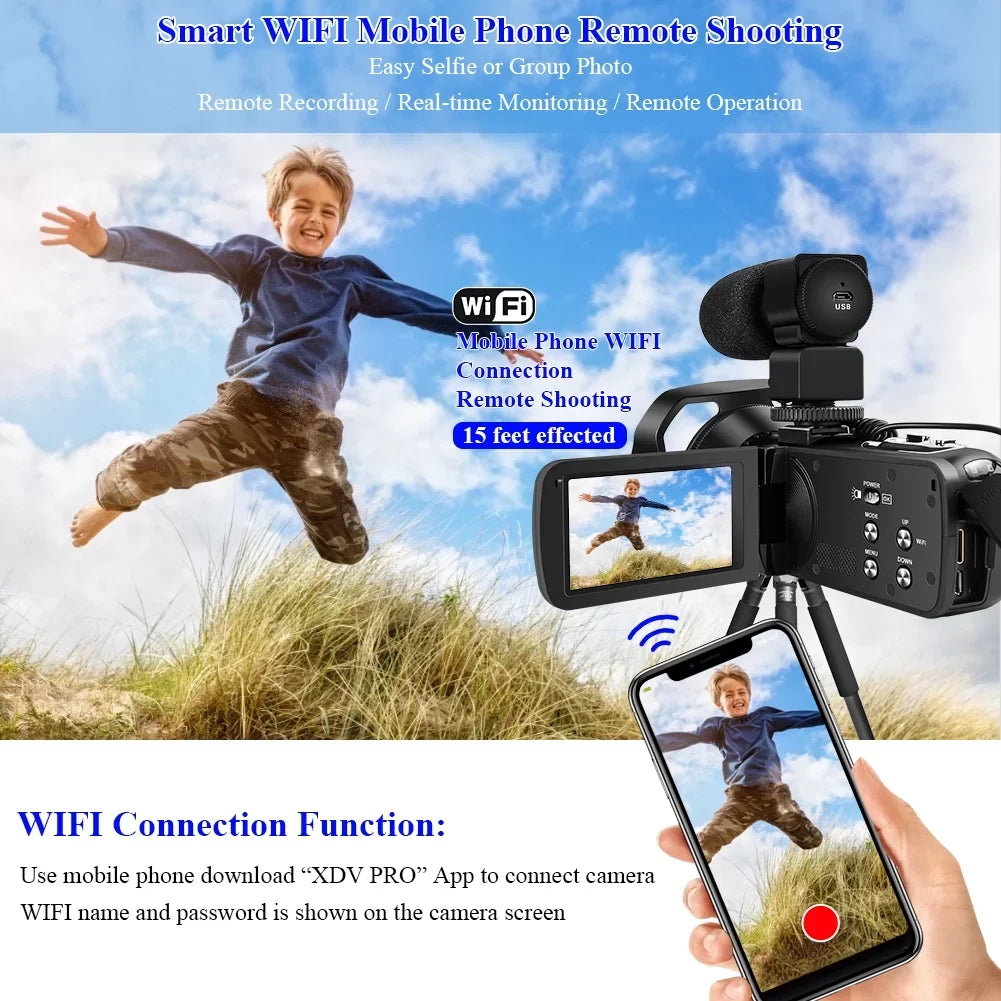 4K Video Camera for Youtube Camcorder 48MP 60FPS WiFi Vlogging 18X Digital Camera  Night Vision