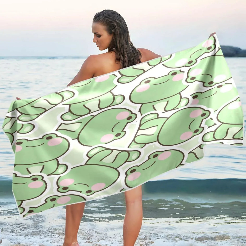 Bestwell Cute Frog Beach Towel - Lightweight Compact Oversized Travel Towels - Super Absorbent Quick Dry Towel for Swimming Camping Holiday（210）