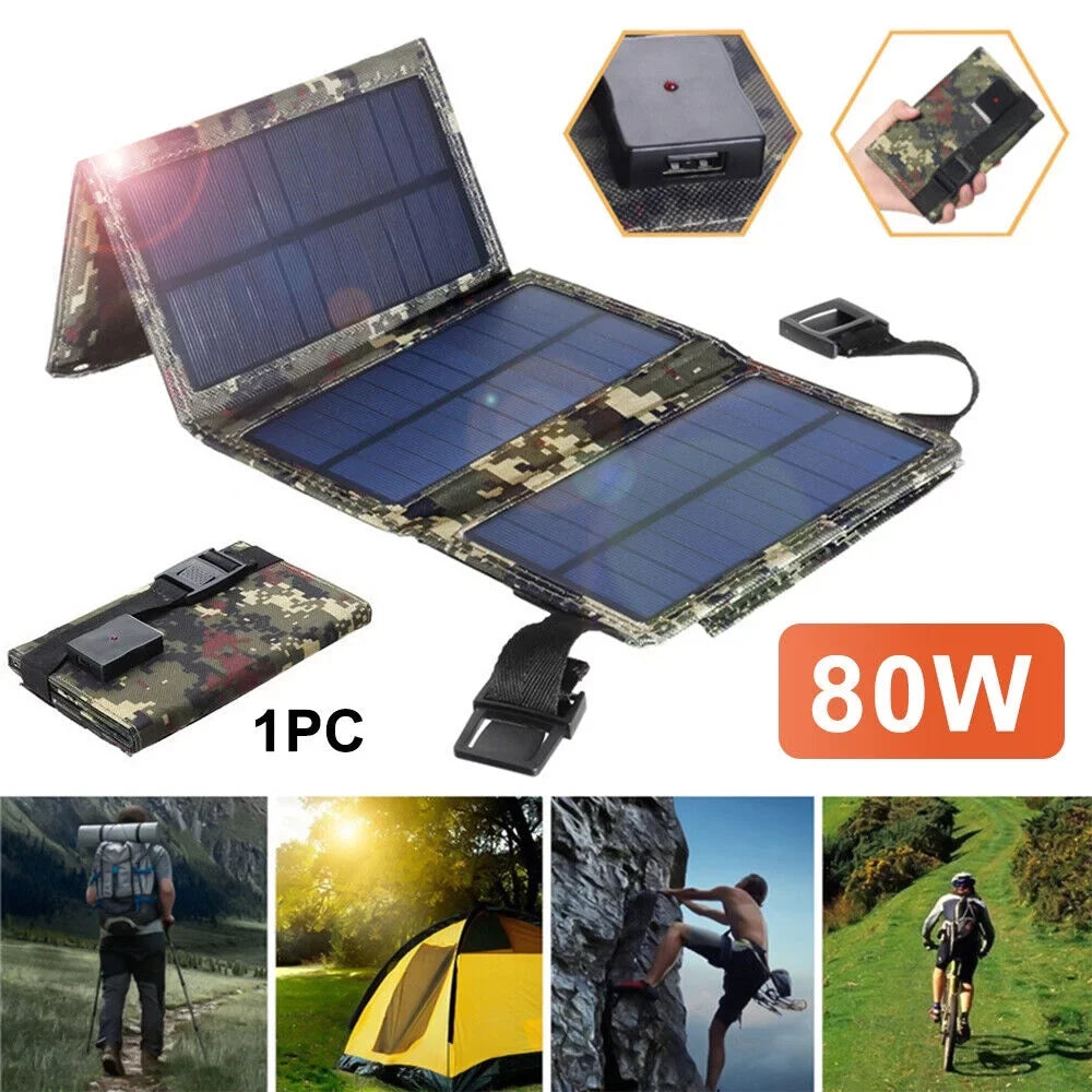 Paddsun Outdoor 80W  Solar Panel Folding Power Bank Camping Hiking Phone Charger