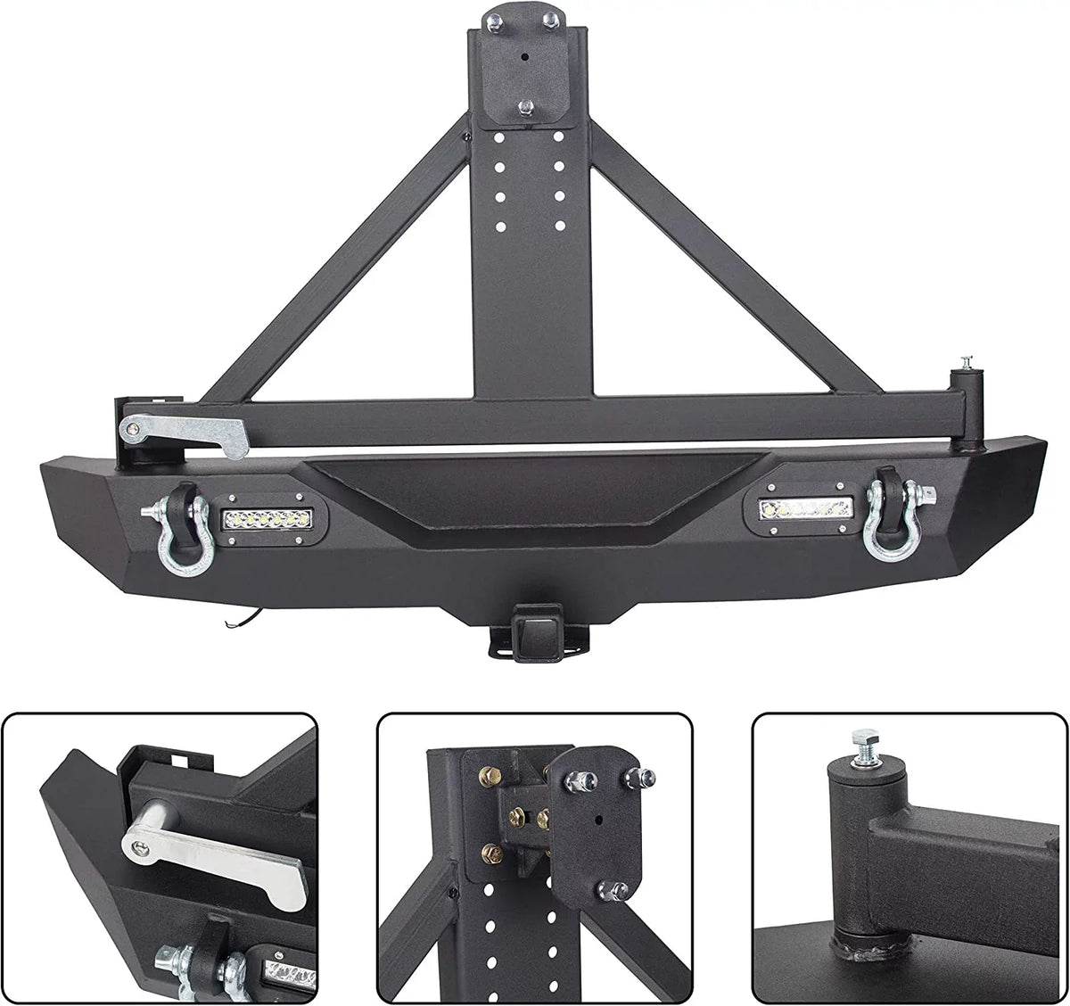 Textured Black Rear Bumper w/ Tire Carrier+ Lights for 07-18 Jeep Wrangler