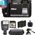Nikon  W300 Camera (Black) + Extra Battery + Flash+ 1 Yr Warranty