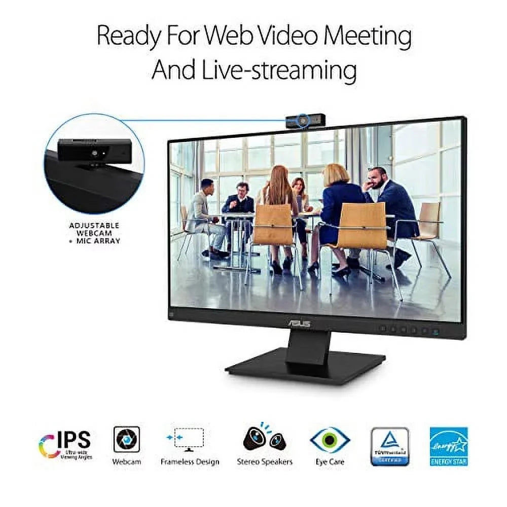 BE24EQK 23.8" Business Monitor with Webcam, 1080P Full  , Eye Care, DisplayPort , Frameless, Built-in Adjustable 2MP Webcam, Mic Array, Stereo Speaker, Video Conference