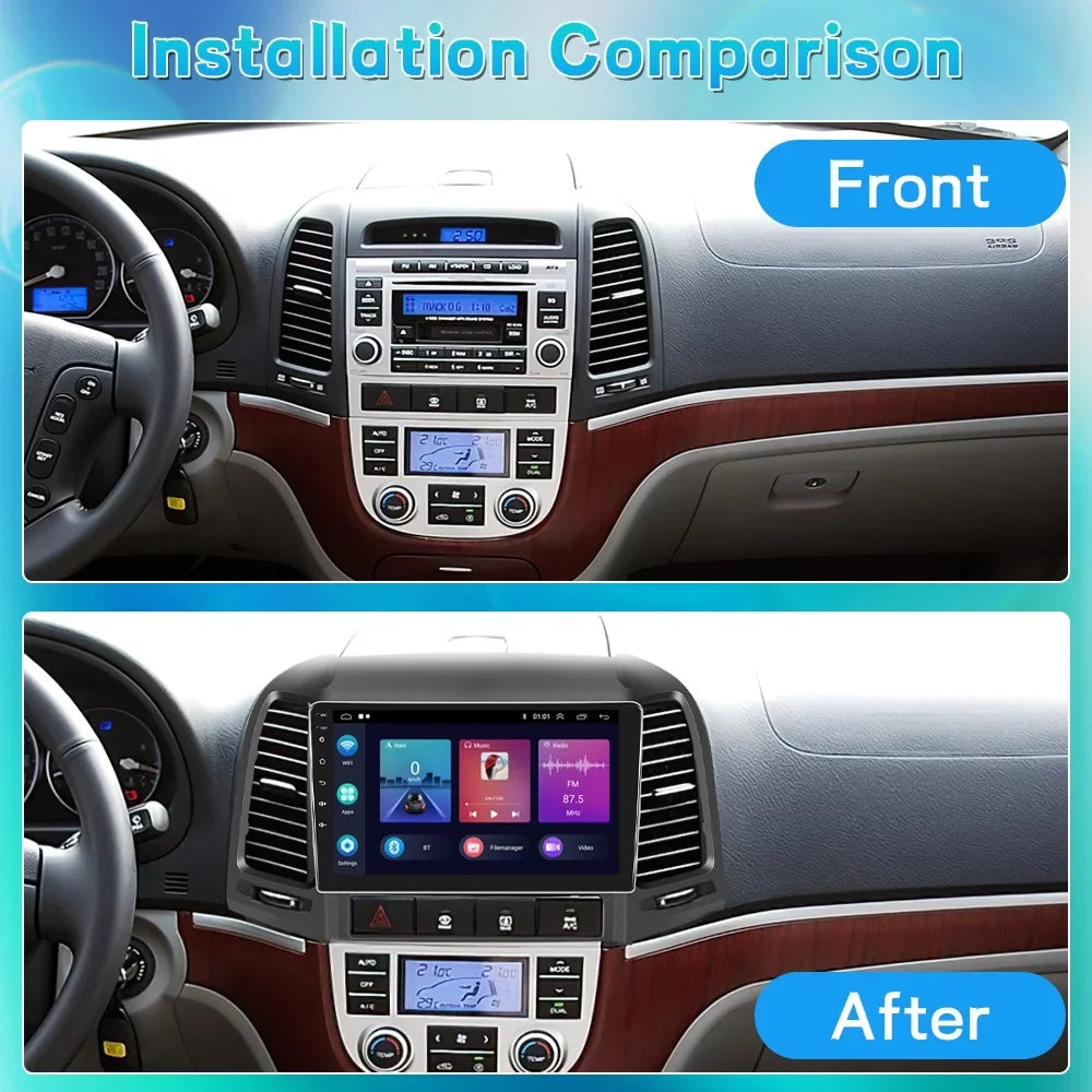 Podofo 2+64G for Hyundai Santa-fe 2006-2012 9'' Car Stereo Radio Wireless Carplay Android Auto Mirror Link Android 13    Bluetooth  Hifi, Backup Camera