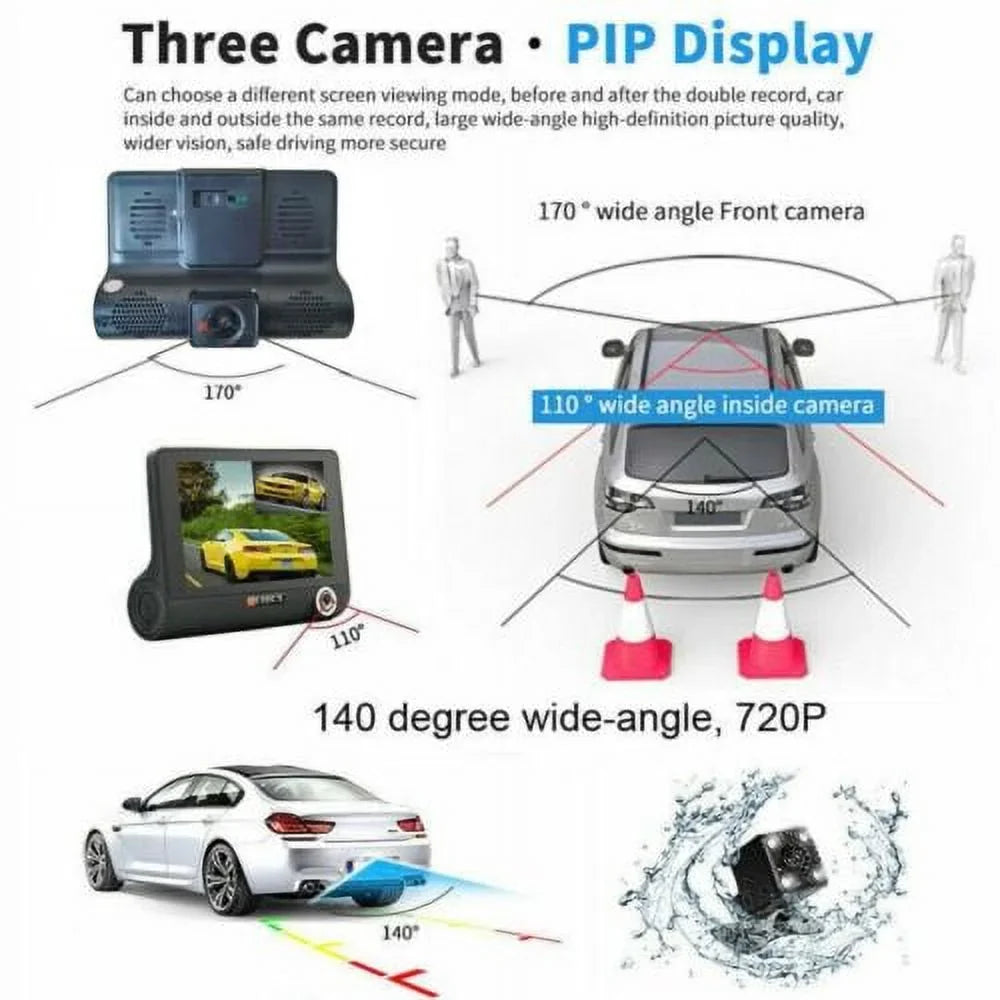 1080P 4" Dual Lens  Car  Rearview Video Dash Cam Recorder Camera G-Sensor
