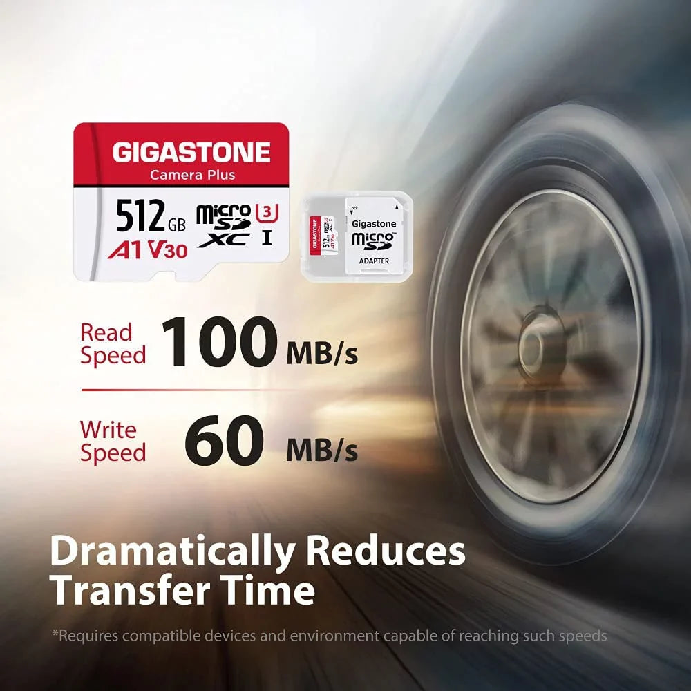 Gigastone 512GB Camera Plus Micro  memory Card 100MB/s, Full  Video, U1 Class 10 compatible with Nintendo Switch Dash Cams GoPro Camera Samsung Canon Nikon Drone