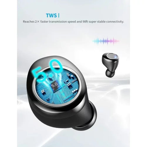 Wireless Earphones  True Stereo Earbuds Headphones w Mic Charging Case  Display A7Q for Motorola Moto E (2020), One 5G, Razr (2020) (2019), Edge (2021) - Nokia 3.1, 7.1, X100, C5 Endi