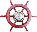 Nagina International Polystone Polished Nautical Brass Porthole Clock Ship Wheel | Pirate's Ocean Home Decor Gift | London Sea's Time (48 Inches)