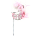 Women Lady Girls Costume Holding Stick Venetian Feather mask Masquerade Mask Halloween Mardi Gras Cosplay Wedding Party