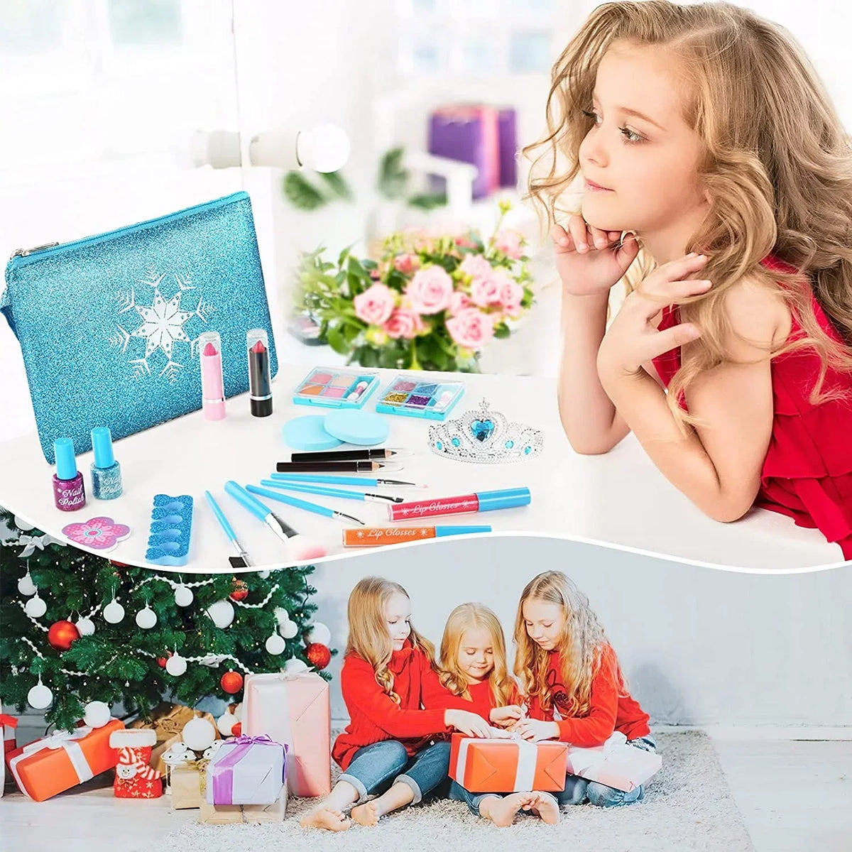 Kids Makeup Kit for Girl, Washable Makeup Set for Girls, Real Makeup for Kids, Girl Toys Princess Children Play Makeup Kit with Cosmetic Case Birthday for 3 4 5 6 7 8 9 10 11 12 Years Old Girls