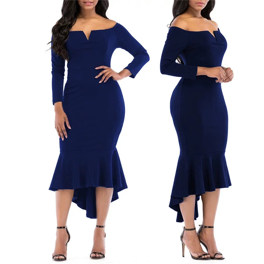 Women's Maxi Dresses 3/4 Long Sleeve Casual V Neck Bodycon Cocktail Bridesmaid Formal Dresses Party Ball Prom