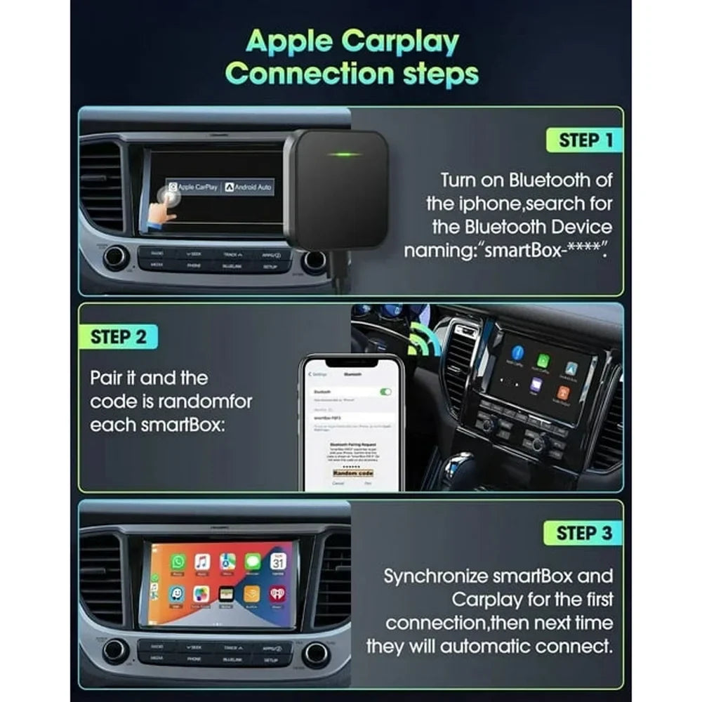 For Apple iOS Car Auto Navigation Player Wireless Carplay Adapter Box Dongle, Black