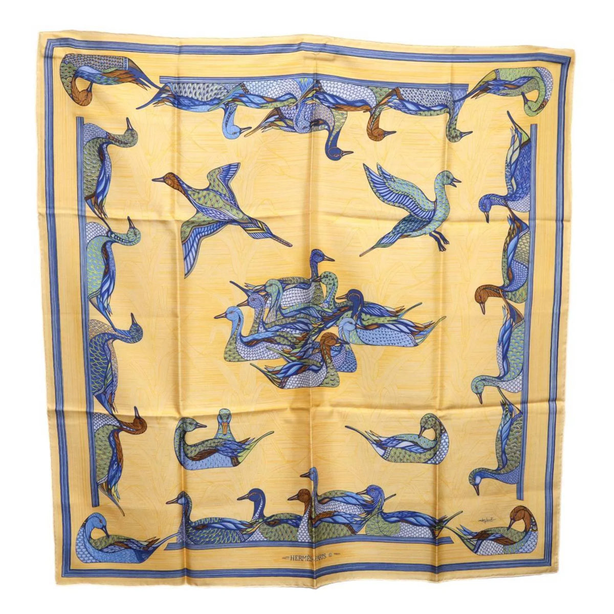Pre-Owned  / Hermes Carre 90 duck pond scarf 100% silk muffler (Good)